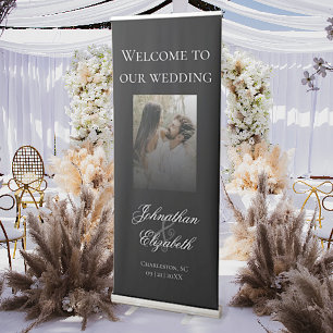 Modern Photo with Black Overlay Wedding Welcome Retractable Banner