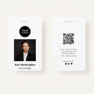 Modern Photo with Logo Custom Employee Name ID Badge