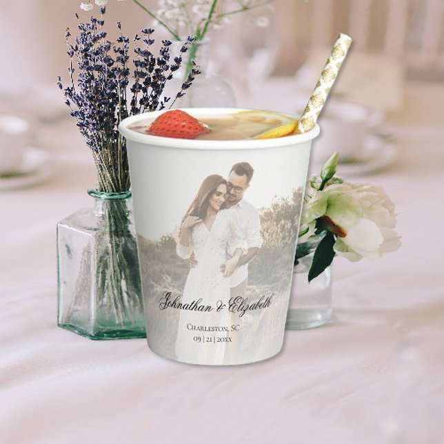 Modern Photo with Overlay Wedding Paper Cups (Modern Photo and Overlay Wedding Paper Cup)