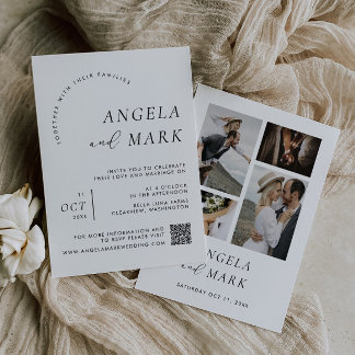 Modern Photo With QR Code Black & White Wedding Invitation