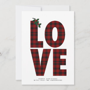 Modern Photo Xmas Buffalo Plaid LOVE Card