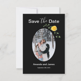 Modern Photo Yellow Rose and Vine Black Save The Date
