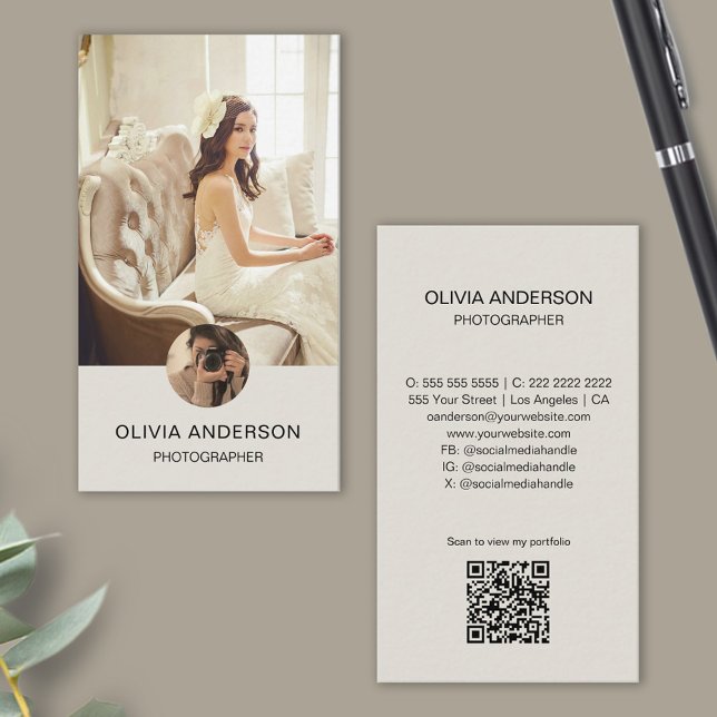 Modern Photographer 2 Photos QR Code Simple Business Card (Modern Photographer 2 Photos QR Code Simple Business Card)