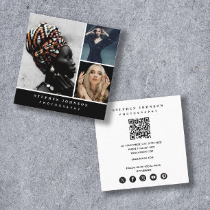 Modern Photographer 3 Photos QR Code Social Media Square Business Card