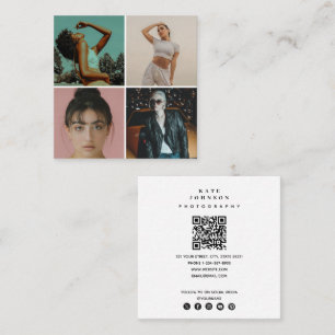 Modern Photographer 4 Photos Grid QR Code Square Business Card