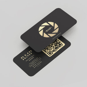 Modern Photographer Black Gold Camera Lens  Business Card