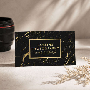Modern Photographer Black Gold Marble Business Card