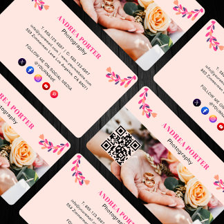 Modern Photographer Feminine Floral QR Code Business Card