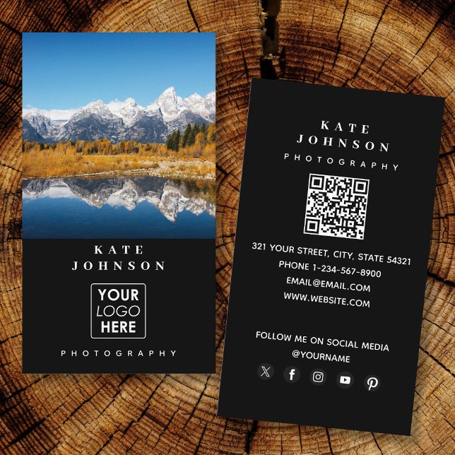 Modern Photographer Logo QR Code Social Media Business Card (Modern Photographer Logo QR Code Social Media Business Card)