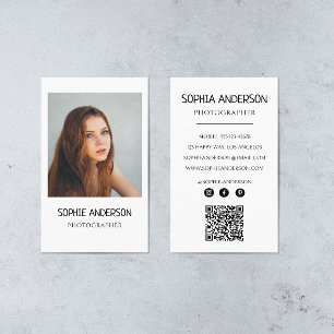 Modern Photographer Minimalist Photo with QR Code Business Card