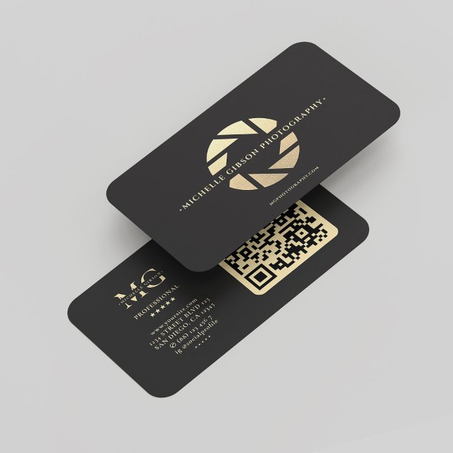 Modern Photographer Monogram Black Gold Camera Business Card (Modern Photographer Monogram Black Gold Camera Business Card
)