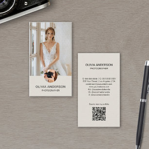 Modern Photographer Photo QR Simple Neutral Tone Business Card