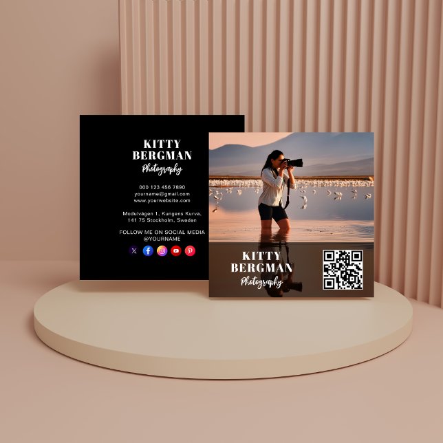 Modern Photographer QR Code Social Media Square Business Card (Creator Uploaded)