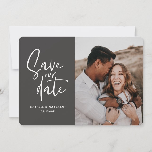 Modern photographic floral wedding save the date (Front)