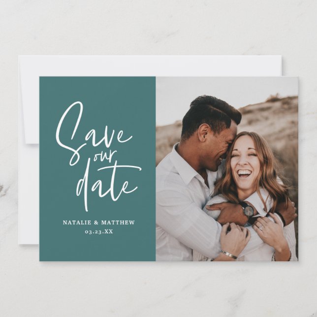 Modern photographic floral wedding save the date (Front)