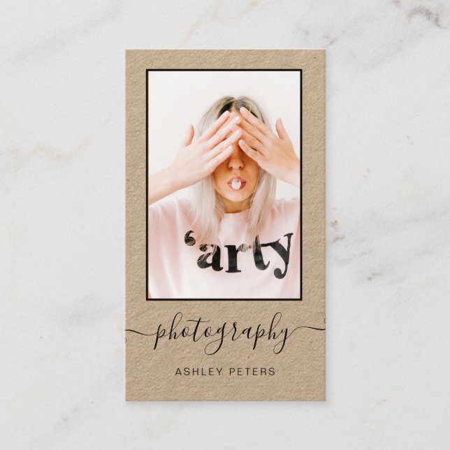 Modern photography black Kraft script photo Business Card (Front)