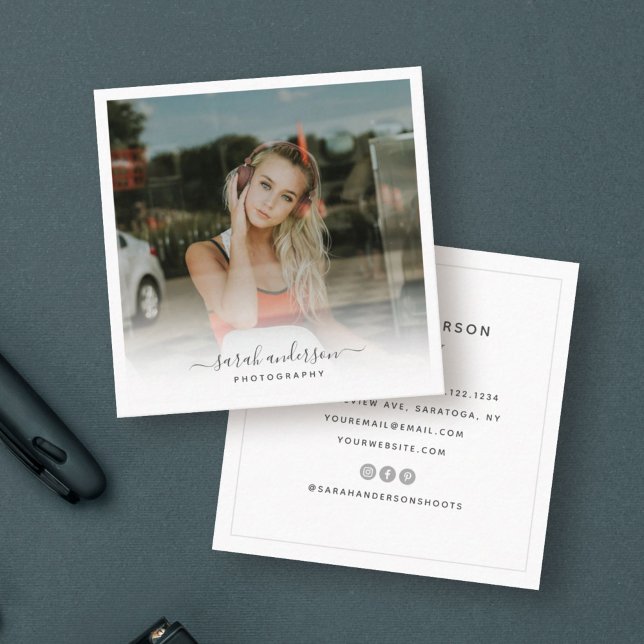 Modern Photography Calligraphy Script Trendy Chic Square Business Card (Creator Uploaded)