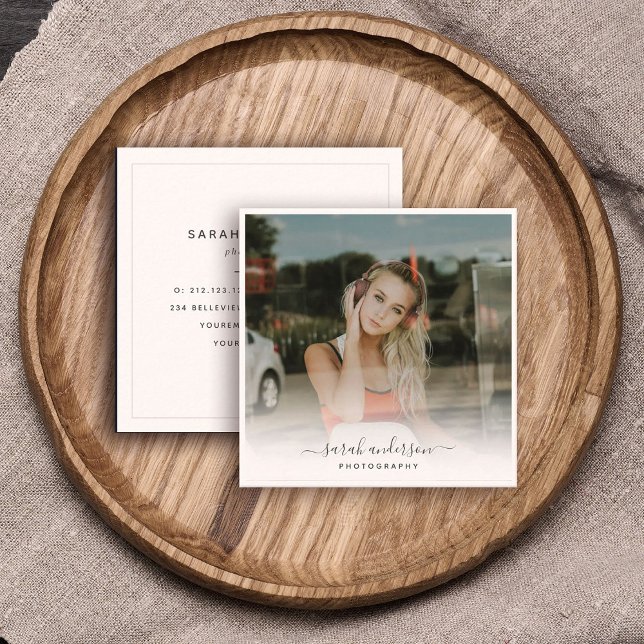 Modern Photography Calligraphy Script Trendy Square Business Card (Creator Uploaded)
