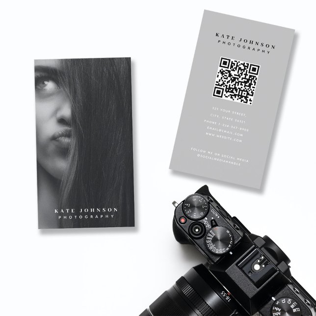 Modern Photography Full Photo Stylish Grey Business Card (Creator Uploaded)