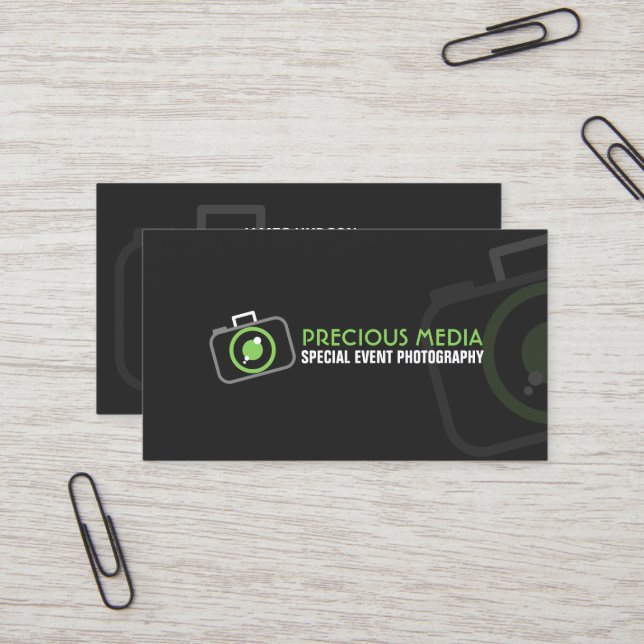 Modern Photography Green White Grey Business Card (Front/Back In Situ)