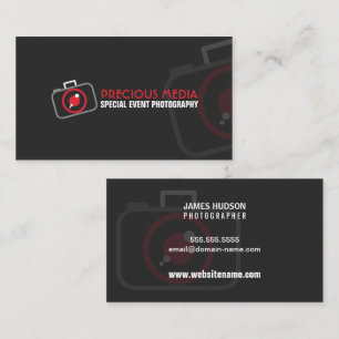 Modern Photography Red White Grey Business Card