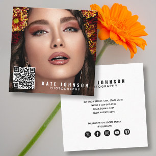 Modern Photography Simple Photo Minimal QR Code Square Business Card
