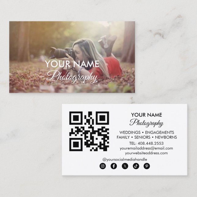Modern Photography Social Media QR Code Business Card (Front/Back)