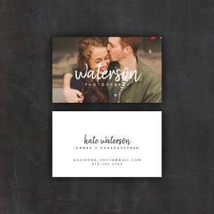 Modern Photography White Script Business Cards