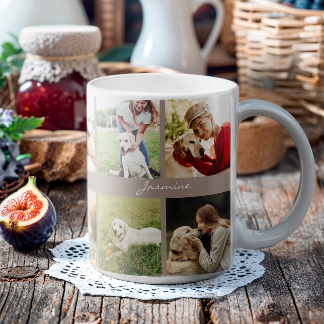 Modern Photos Collage Dog Taupe Coffee Mug (Celebrate your furbaby with this photo collage mug.)