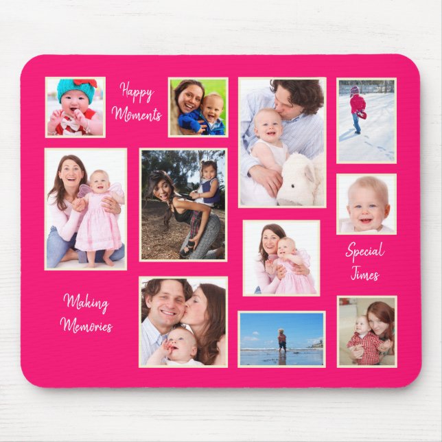 Modern Photos Collage Typography Happy Moments Mouse Mat (Front)