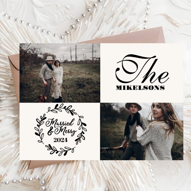 Modern Photos Married and Merry Holiday Card (Creator Uploaded)