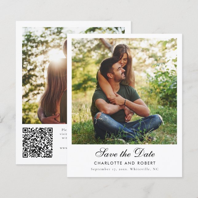 Modern Photos QR Code Wedding Save the Date (Front/Back)