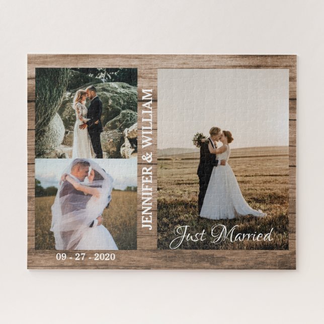 Modern photos simple personalised gift love couple jigsaw puzzle (Horizontal)