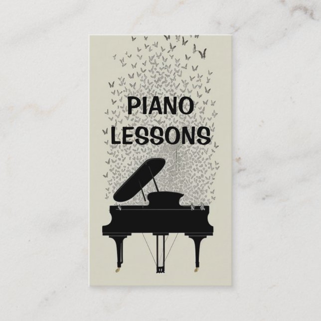 Modern Piano Lessons Butterflies Flying Above Business Card (Front)