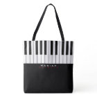 Modern piano music all-over tote bag with name
