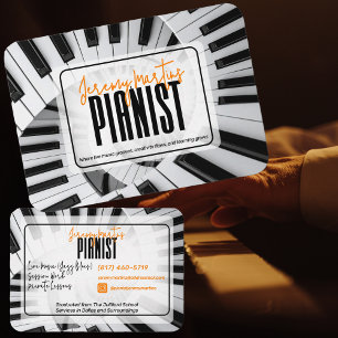 Modern Piano Spirals Black&White Orange Pianist Business Card