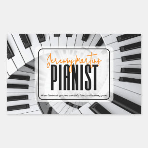 Modern Piano Spirals Black&White Orange Pianist Rectangular Sticker