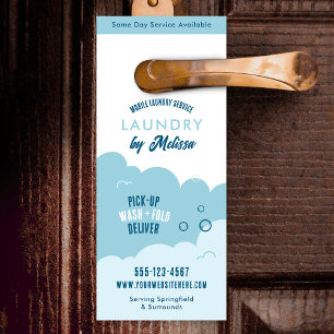 Modern Pick-Up Laundry Service Blue & White Door Hanger
