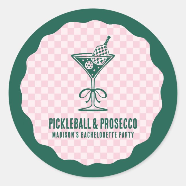 Modern Pickleball & Prosecco Bachelorette Weekend Classic Round Sticker (Front)