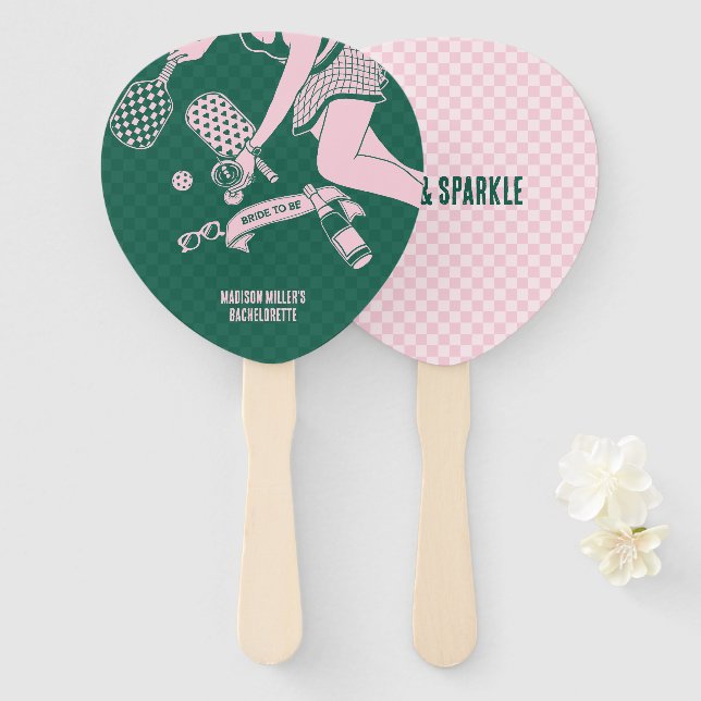 Modern Pickleball & Prosecco Bachelorette Weekend Hand Fan (Front and Back)