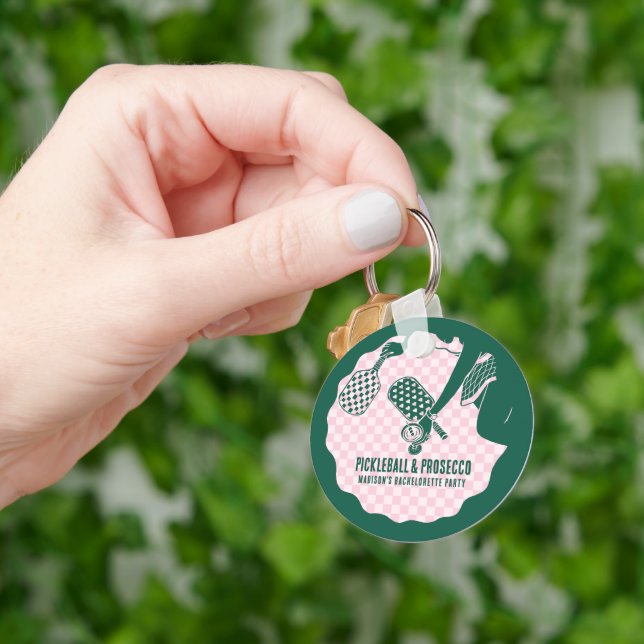 Modern Pickleball & Prosecco Bachelorette Weekend Key Ring (Hand)