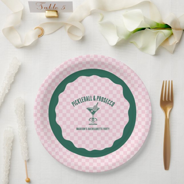 Modern Pickleball & Prosecco Bachelorette Weekend Paper Plate (Wedding)