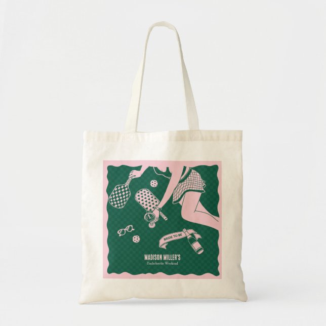 Modern Pickleball & Prosecco Bachelorette Weekend Tote Bag (Front)