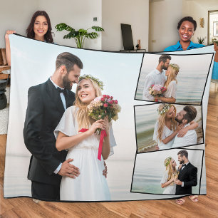 Modern Picture Montage 4 Wedding Photo Fleece Blanket