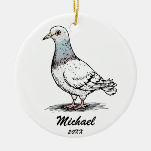 Modern Pigeon Christmas Personalised Ceramic Tree Decoration