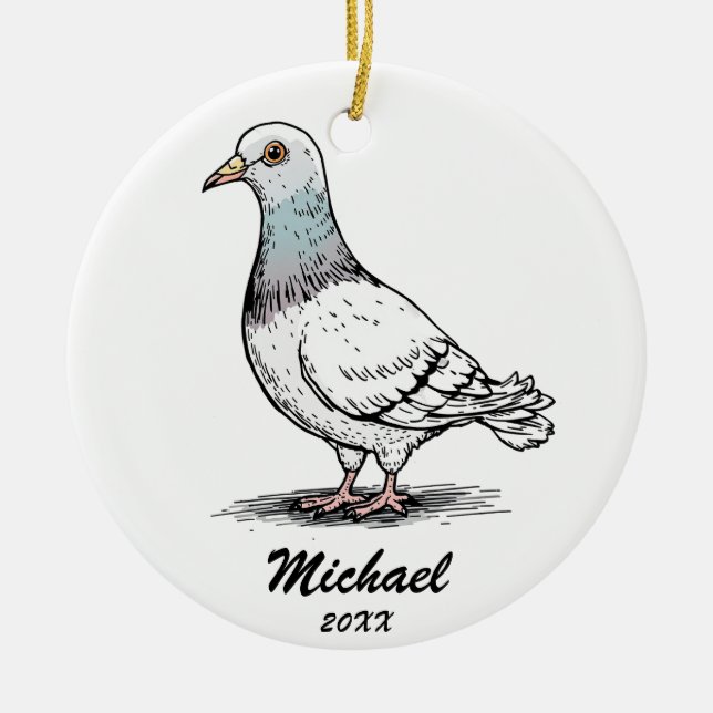 Modern Pigeon Christmas Personalised  Ceramic Tree Decoration (Front)