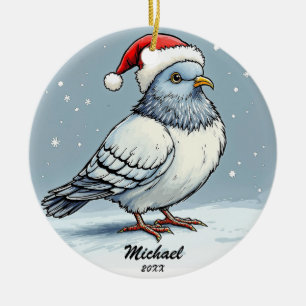 Modern Pigeon Santa Claus Christmas Personalised Ceramic Tree Decoration