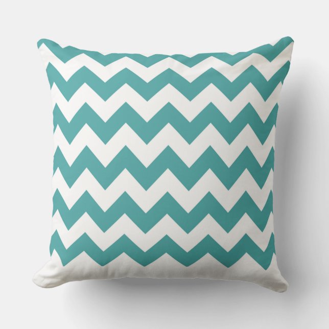 Modern Pillow Teal Blue Zig Zag Pattern CH9 (Front)