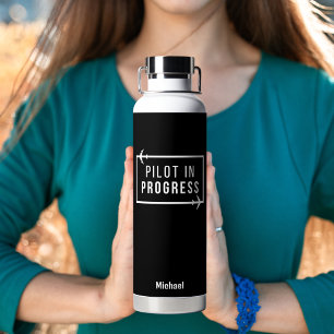 Modern Pilot in Progress & Aeroplane, Custom Trave Water Bottle