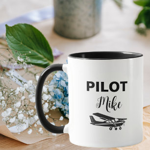 Modern PILOT Text & Aeroplane, Personalised Gift Mug